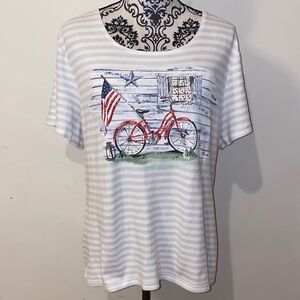 5/$25 Karen Scott Patriotic Farmhouse American flag Striped Tee Size 1X